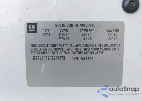 2008 Pontiac G5 z USA, uszkodzony, nr VIN 1G2AL18F287246873